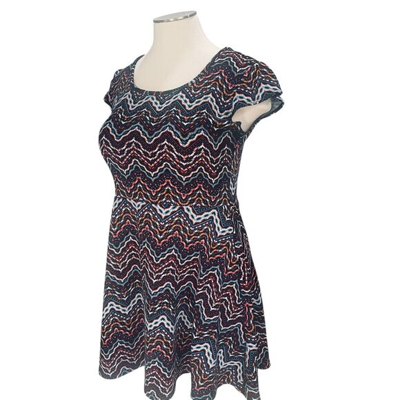 Tribal Chevron Mini Dress Cap Sleeve Fit And Flare Boho Festival Indie Y2K - Picture 6 of 10
